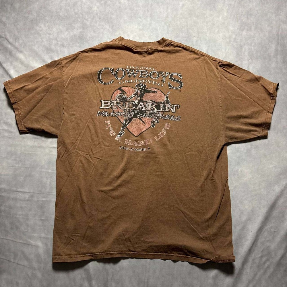 Cowboys Unlimited Vintage Graphic T-Shirt Brown Mens XL Breakin Hearts & Horses